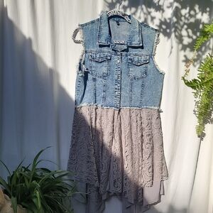Denim Vest with Lace Trim